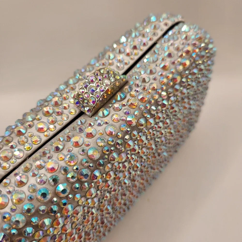 New Olga Berg Casey Iridescent Crystal Hardcase Clutch Shimmering Fancy Purse B